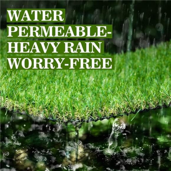 Artificial Turf 4 ft x 6 ft with Drainage, 1.38 Inch Realistic Fake Grass Rug - Picture 4 of 6